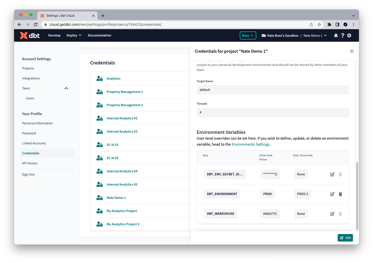 Setting a personal override value Setting a personal override value